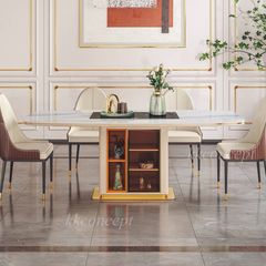 Bàn ăn mặt đá marble nhân tạo,bếp từ, khung inox mạ titan vàng BA0149