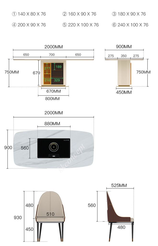 Bàn ăn mặt đá marble nhân tạo,bếp từ, khung inox mạ titan vàng BA0149