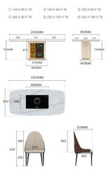 Bàn ăn mặt đá marble nhân tạo,bếp từ, khung inox mạ titan vàng BA0149