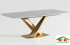 Bàn ăn mặt đá marble nhân tạo, khung inox mạ titan vàng BA012