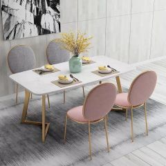 Bàn ăn mặt đá marble nhân tạo, khung inox mạ titan vàng BA016