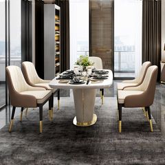 Bàn ăn mặt đá marble nhân tạo, khung inox mạ titan vàng BA028