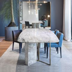 Bàn ăn mặt đá marble nhân tạo, khung inox mạ titan vàng BA026