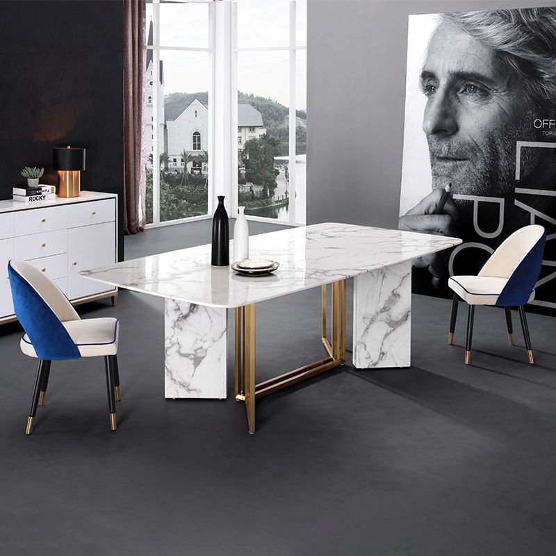 Bàn ăn mặt đá marble nhân tạo, khung inox mạ titan vàng BA026