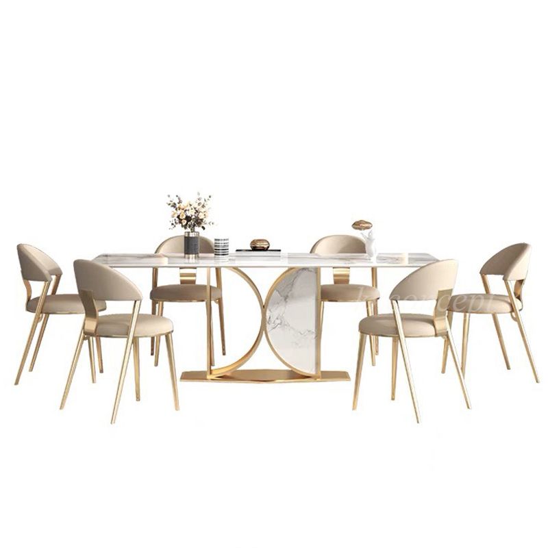 Bàn ăn mặt đá marble nhân tạo, khung inox mạ titan vàng BA0151