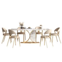 Bàn ăn mặt đá marble nhân tạo, khung inox mạ titan vàng BA0151