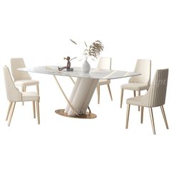 Bàn ăn mặt đá marble nhân tạo, khung inox mạ titan vàng BA0150