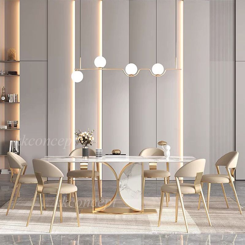 Bàn ăn mặt đá marble nhân tạo, khung inox mạ titan vàng BA0151