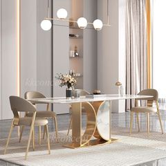 Bàn ăn mặt đá marble nhân tạo, khung inox mạ titan vàng BA0151