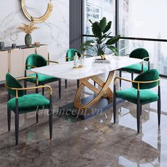 Bàn ăn mặt đá marble nhân tạo/kính cường lực, khung inox mạ titan vàng BA214