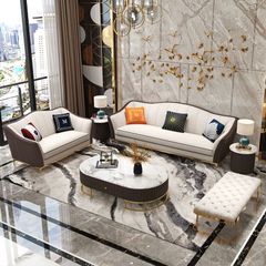 Bộ Sofa da chân inox mạ vàng cao cấp BSF123