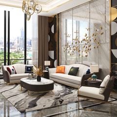 Bộ Sofa da chân inox mạ vàng cao cấp BSF123