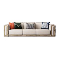 Bộ sofa da màu kem, viền inox mạ vàng BSF155