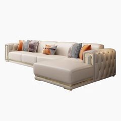 Bộ sofa da màu kem, viền inox mạ vàng BSF155