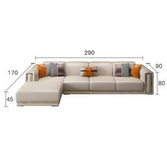 Bộ sofa da màu kem, viền inox mạ vàng BSF155