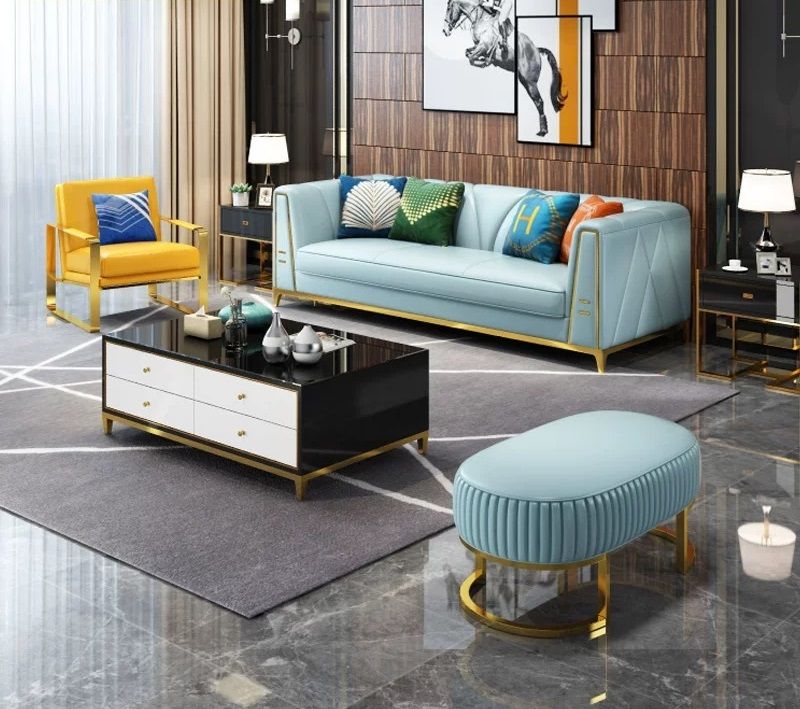 Bộ Sofa da cao cấp chạy viền inox mạ vàng BSF163