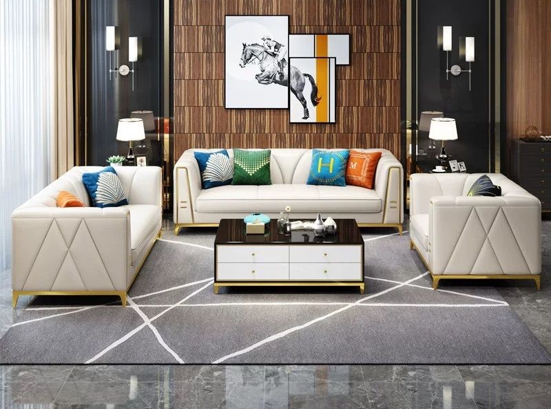 Bộ Sofa da cao cấp chạy viền inox mạ vàng BSF163