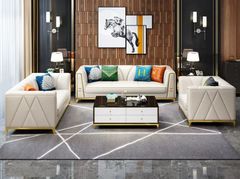 Bộ Sofa da cao cấp chạy viền inox mạ vàng BSF163