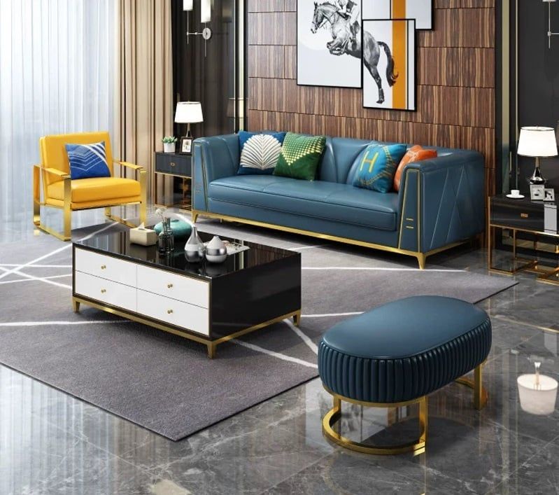 Bộ Sofa da cao cấp chạy viền inox mạ vàng BSF163