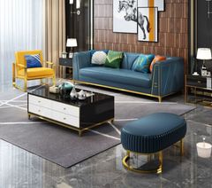 Bộ Sofa da cao cấp chạy viền inox mạ vàng BSF163