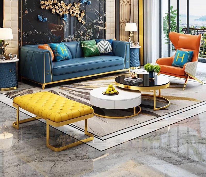 Bộ Sofa da cao cấp chạy viền inox mạ vàng BSF163