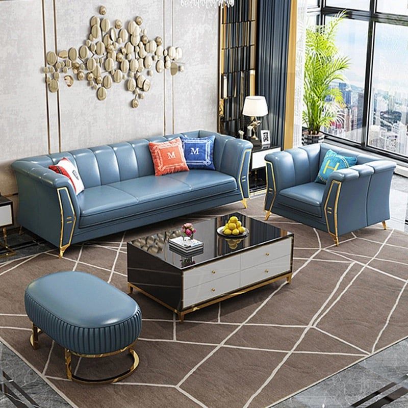 Bộ Sofa da bò tiếp xúc cao cấp , chân inox mạ titan vàng. BSF164
