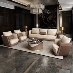 Bộ sofa da dập nổi họa tiết, phối 3 màu da cao cấp BSF0178