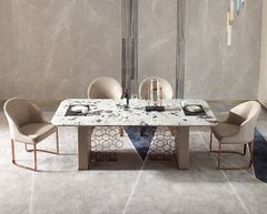 Bàn ăn mặt đá marble nhân tạo, khung inox mạ titan vàng BA0156