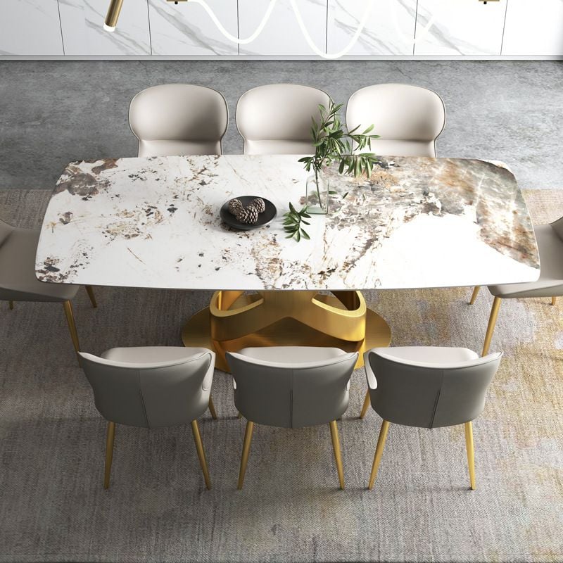 Bàn ăn mặt đá marble nhân tạo, khung inox mạ titan vàng BA0144