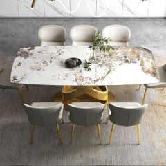 Bàn ăn mặt đá marble nhân tạo, khung inox mạ titan vàng BA0144