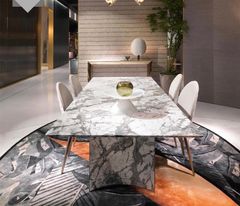 Bàn ăn mặt đá marble nhân tạo, khung inox mạ titan vàng BA0157