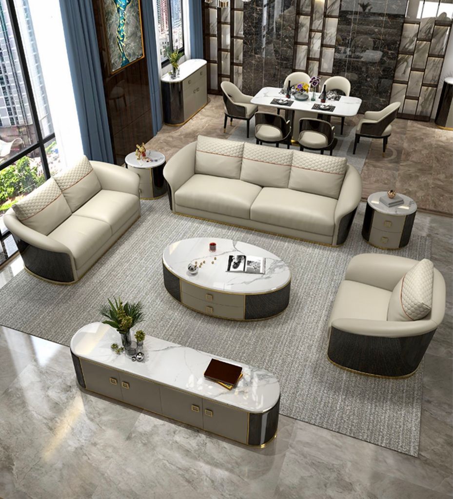 Ghế Sofa da, mặt lưng gỗ sơn piano bo tròn cao cấp GSF168
