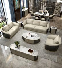 Ghế Sofa da, mặt lưng gỗ sơn piano bo tròn cao cấp GSF168