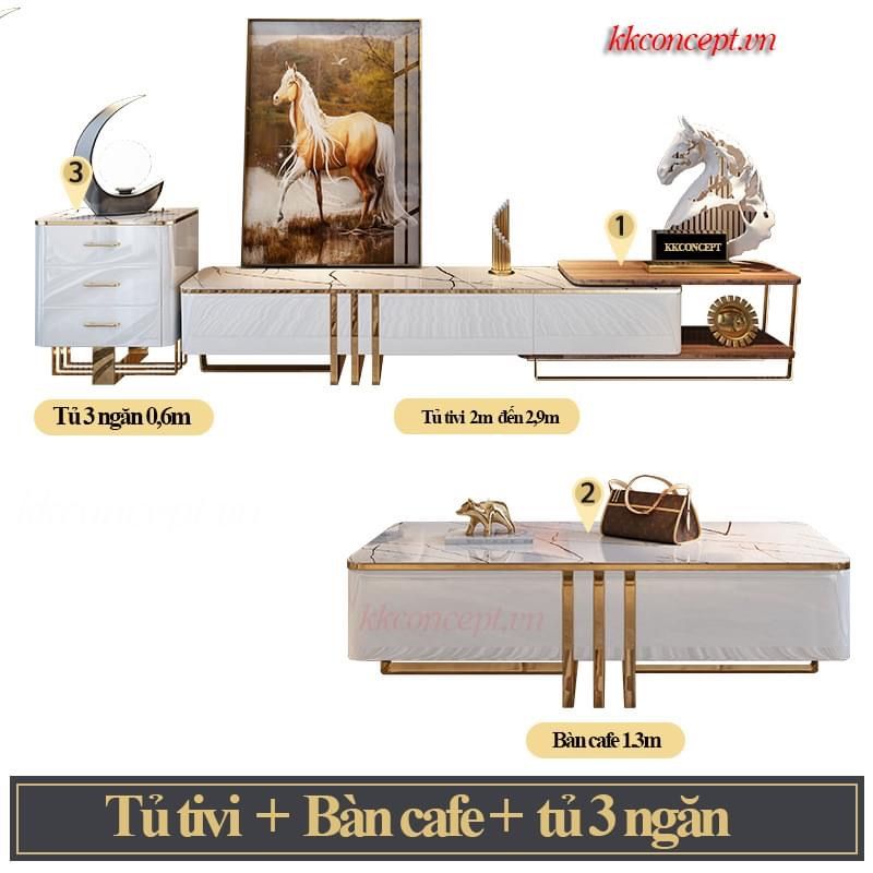 Bàn sofa mặt kính cường lực viền inox mạ vàng BSF022