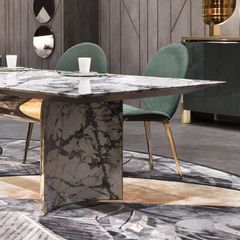 Bàn ăn mặt đá marble nhân tạo, khung inox mạ titan vàng BA0157