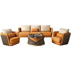 Bộ sofa da dập nổi họa tiết, phối 3 màu da cao cấp BSF0178