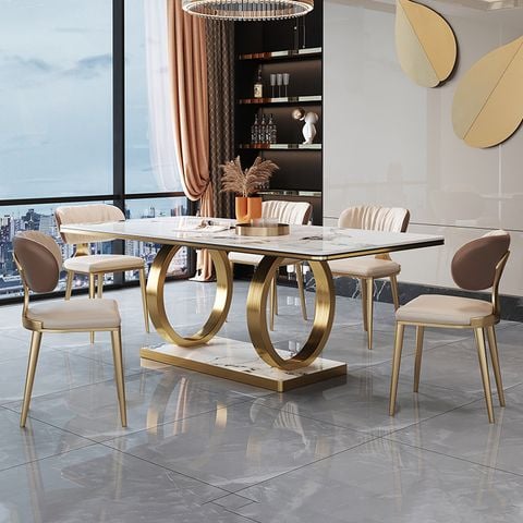 Bàn ăn nhập khẩu mặt đá marble BA01601