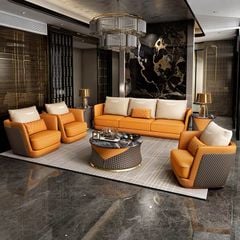 Bộ sofa da dập nổi họa tiết, phối 3 màu da cao cấp BSF0178