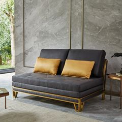 Ghế sofa giường da công nghiệp, khung gỗ, viền inox mạ titan vàng  GSF175