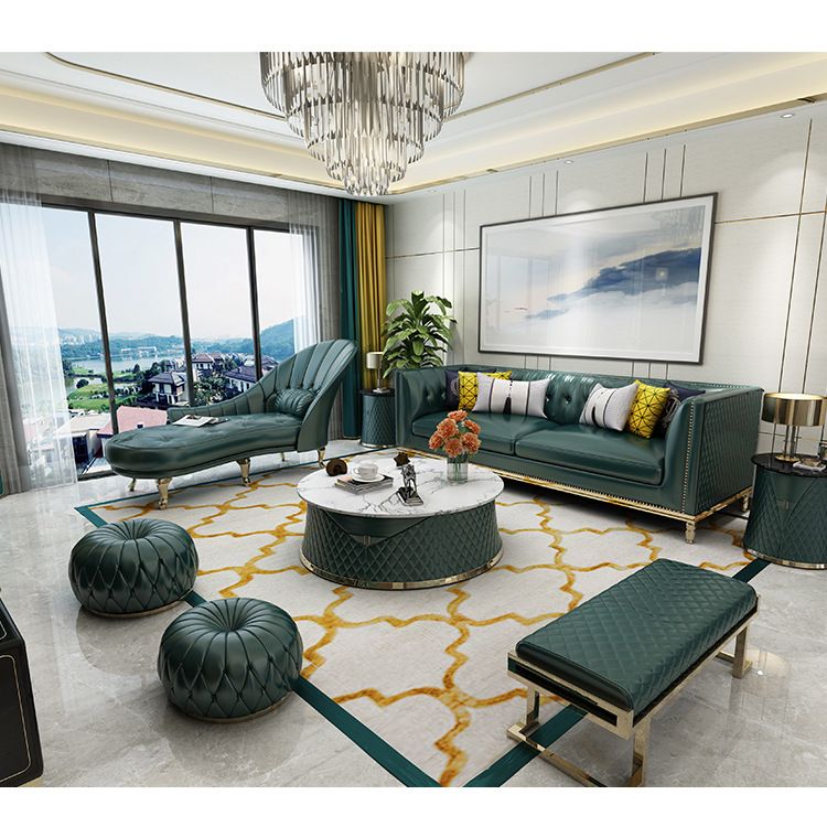 Bộ Sofa da khung viền inox mạ vàng cao cấp BSF117