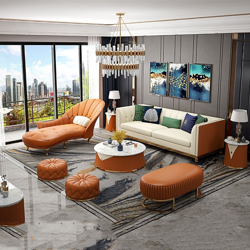 Bộ Sofa da khung viền inox mạ vàng cao cấp BSF117