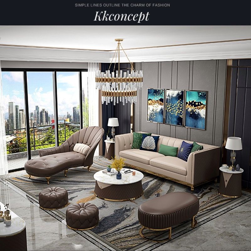 Bộ Sofa da khung viền inox mạ vàng cao cấp BSF117