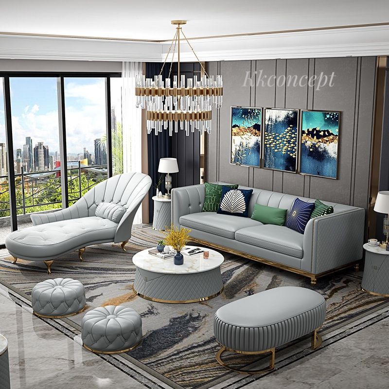 Bộ Sofa da khung viền inox mạ vàng cao cấp BSF117