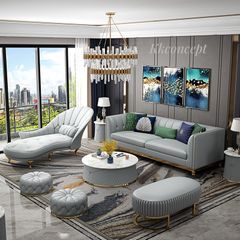 Bộ Sofa da khung viền inox mạ vàng cao cấp BSF117