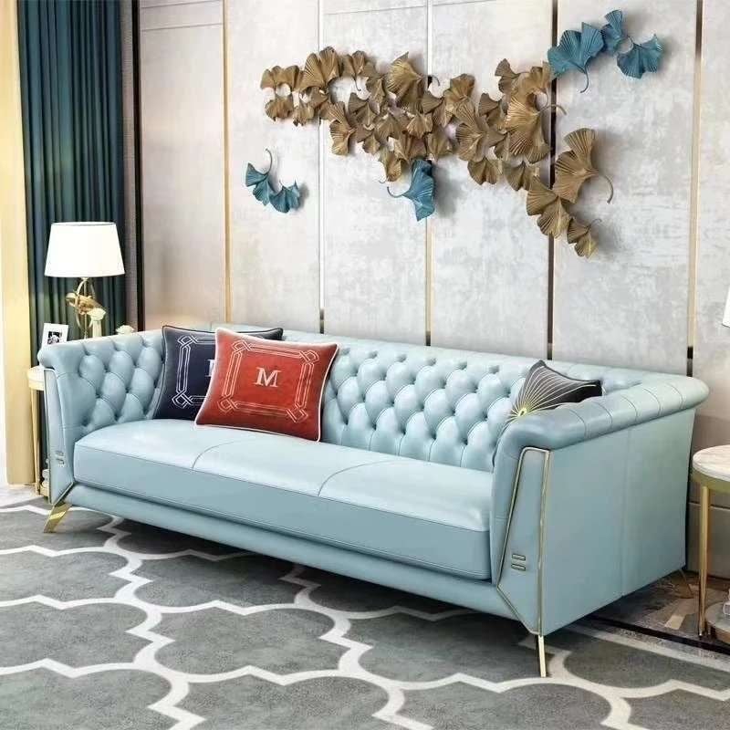 Bộ Sofa  chất liệu da bò tiếp xúc cao cấp, chân inox mạ titan vàng.GSF126
