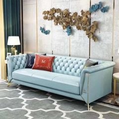 Bộ Sofa  chất liệu da bò tiếp xúc cao cấp, chân inox mạ titan vàng.GSF126