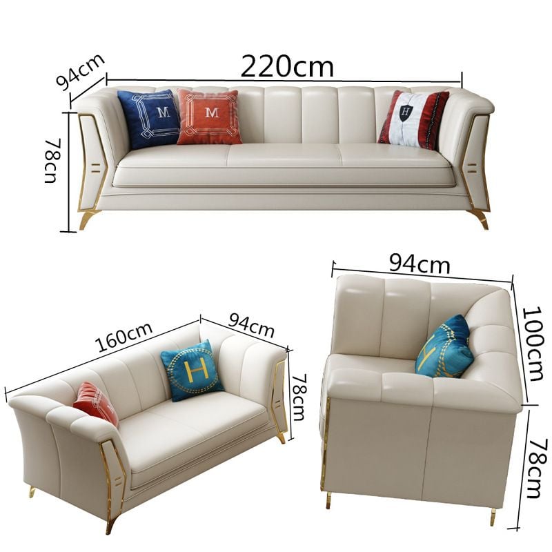 Bộ Sofa  chất liệu da bò tiếp xúc cao cấp, chân inox mạ titan vàng.GSF126