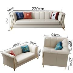 Bộ Sofa  chất liệu da bò tiếp xúc cao cấp, chân inox mạ titan vàng.GSF126