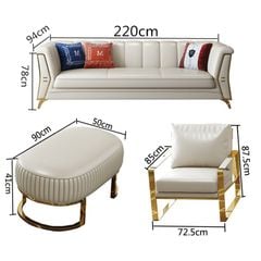 Bộ Sofa  chất liệu da bò tiếp xúc cao cấp, chân inox mạ titan vàng.GSF126