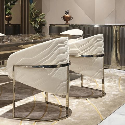 Ghế ăn bọc vải cao cấp khung inox mạ titan vàng GA047